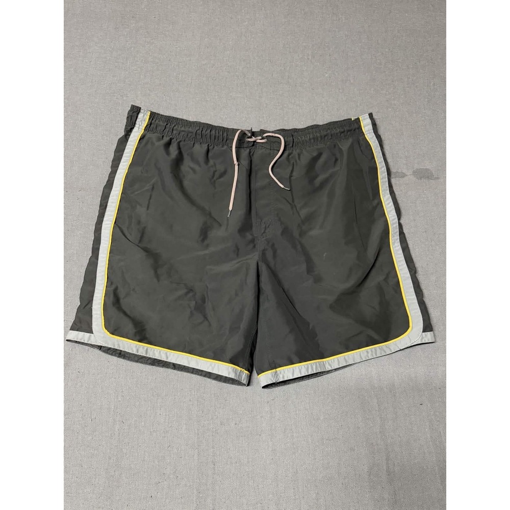 Breakwater Men's Swim Trunks Shorts XL Dark Grey Side Stripe Yellow Piping